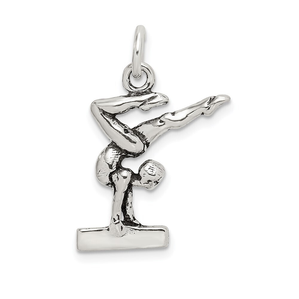 925 Sterling Silver Sports Theme Antiqued Gymnasts Necklace Charm Pendant